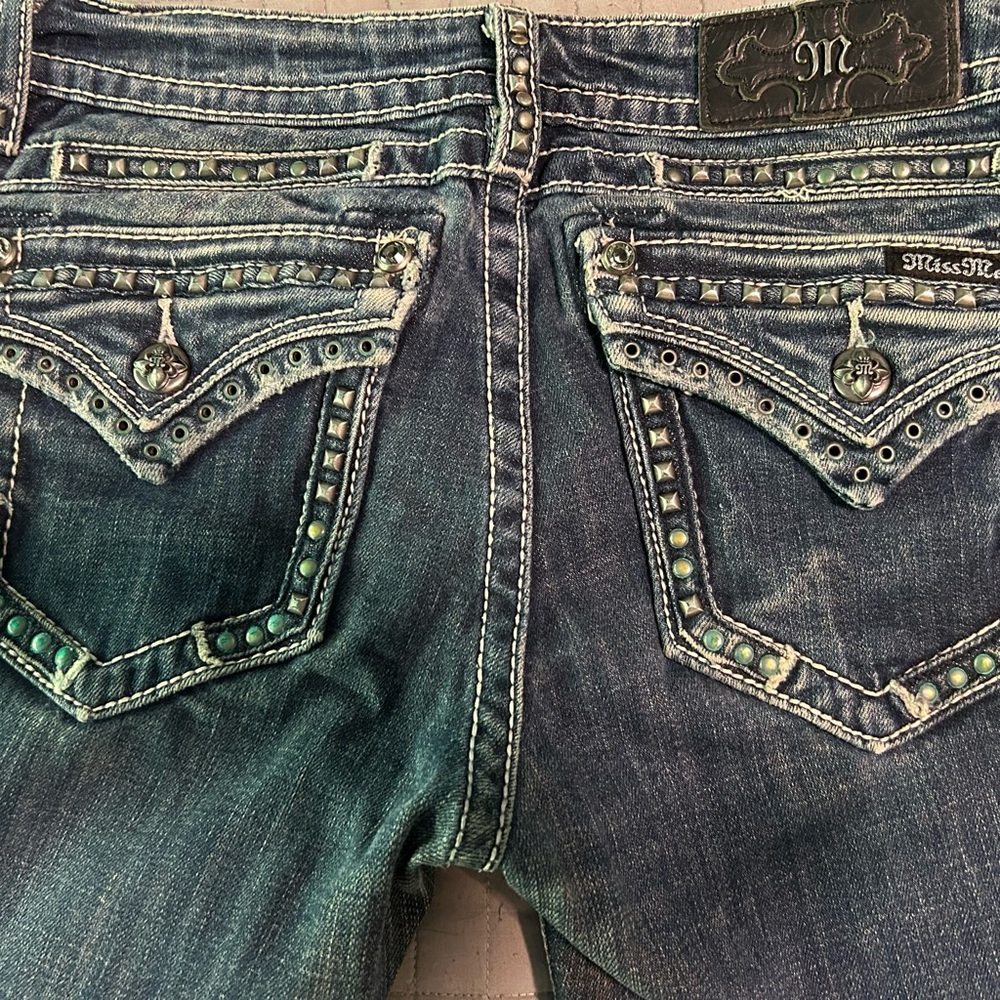 SOLD Miss Me Jeans with stud and rhinestone detail- Signature Boot Size 28